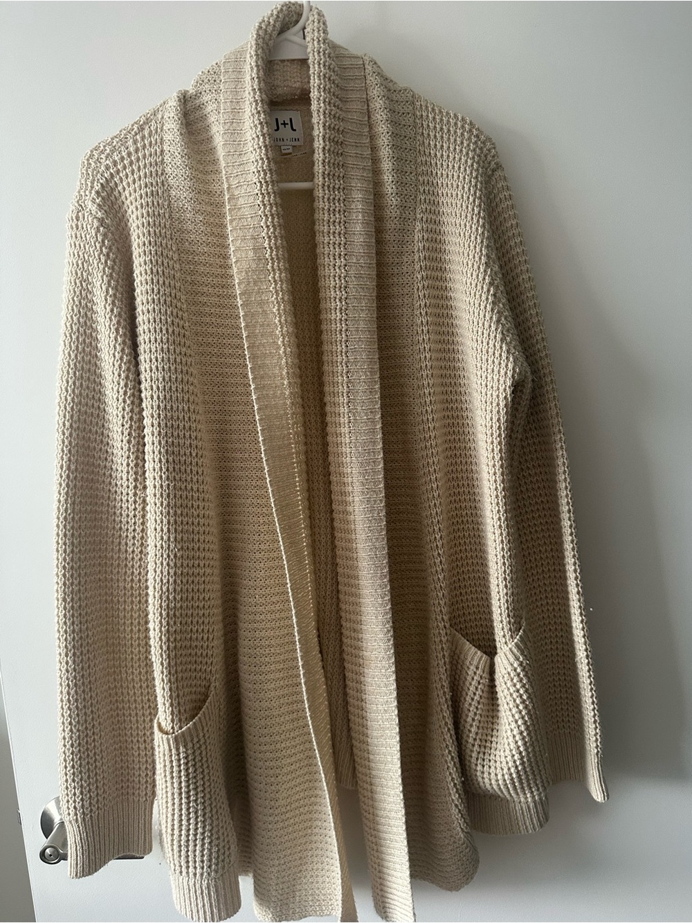 John + Jenn Cream Open-Front Knit Cardigan